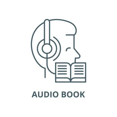 Müzik dinleme ve okuma vektör çizgisi simgesi, doğrusal kavram, anahat işareti, sembol