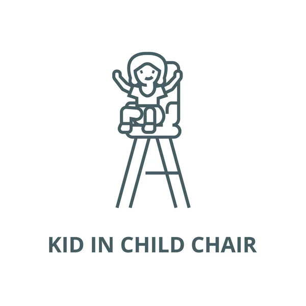 Enfant dans une chaise enfant icône de ligne vectorielle, concept linéaire, signe de contour, symbole — Image vectorielle