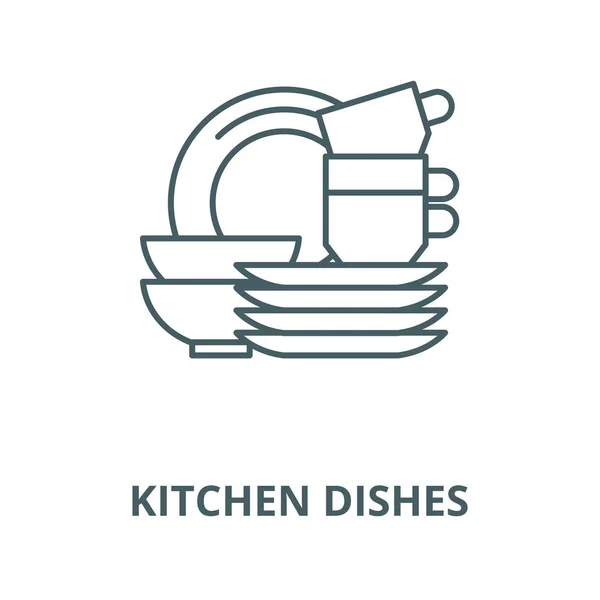 Значок векторной линии кухонной посуды, линейная концепция, набросок, символ — стоковый вектор