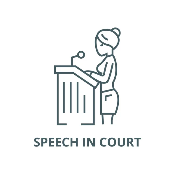 Lawyer woman,speech in court vector line icon, linear concept, outline sign, symbol — Stock Vector