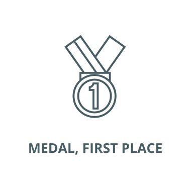 Madalya, birincilik vektör çizgisi simgesi, doğrusal kavram, anahat işareti, sembol