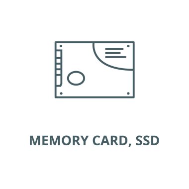 Bellek kartı, ssd vektör çizgisi simgesi, doğrusal kavram, anahat işareti, sembol