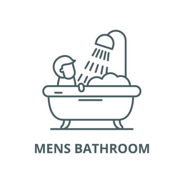 Erkek banyo vektör çizgi simgesi, doğrusal kavram, anahat işareti, sembol