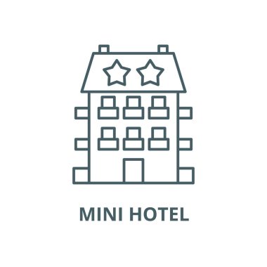 Mini otel vektör çizgisi simgesi, doğrusal konsept, anahat işareti, sembol