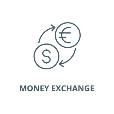 Para değişimi, dolar, euro vektör çizgisi simgesi, doğrusal kavram, anahat işareti, sembol