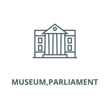 Müze, parlamento vektör çizgi simgesi, doğrusal kavram, anahat işareti, sembol