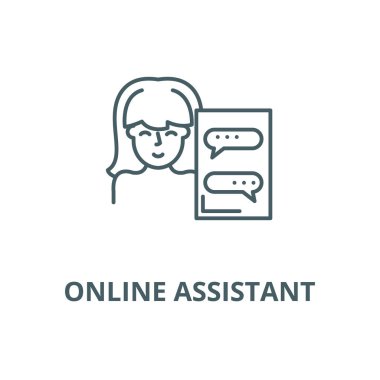 Çevrimiçi yardımcı vektör satırı simgesi, doğrusal kavram, anahat işareti, sembol