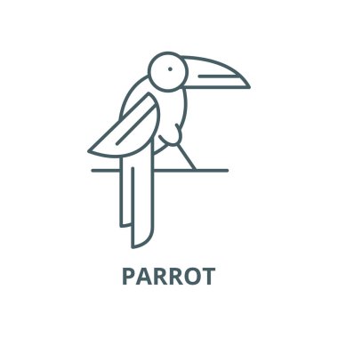 Papağan vektör çizgi simgesi, doğrusal kavram, anahat işareti, sembol