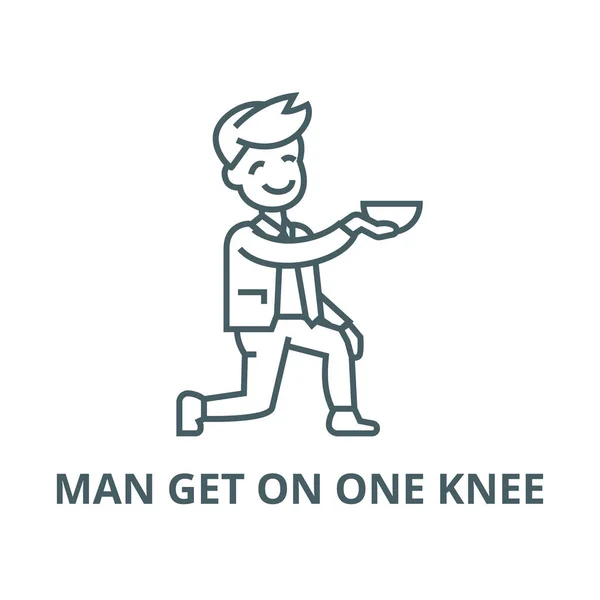 Ο άνθρωπος να πάρει σε ένα γόνατο διανυσματική γραμμή εικονίδιο, γραμμική έννοια, σημάδι περίγραμμα, σύμβολο — Διανυσματικό Αρχείο