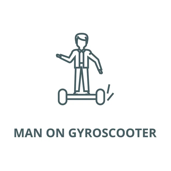 Hombre en giroscooter vector icono de línea, concepto lineal, signo de contorno, símbolo — Vector de stock