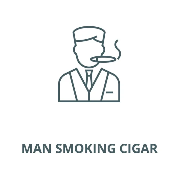 Hombre fumar cigarro vector línea icono, concepto lineal, signo de contorno, símbolo — Vector de stock