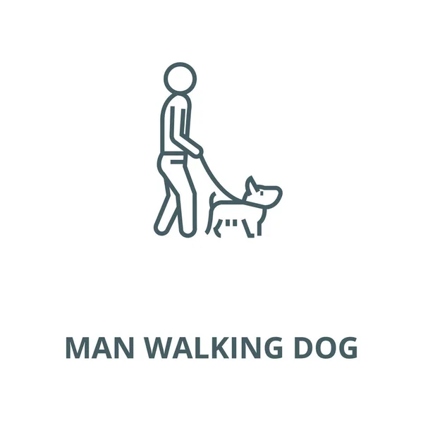 Man walking dog icona della linea vettoriale, concetto lineare, segno di contorno, simbolo — Vettoriale Stock