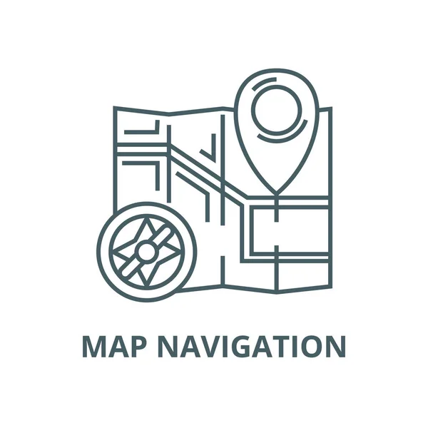 Mapa de navegação com bússola ícone de linha vetorial, conceito linear, sinal de contorno, símbolo — Vetor de Stock