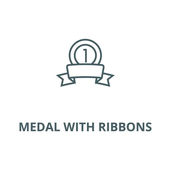 Medalla con cintas vector icono de línea, concepto lineal, signo de contorno, símbolo — Vector de stock