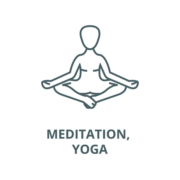 Медитация, поза йоги, иконка вектора лотоса, линейная концепция, знак контура, символ — стоковый вектор