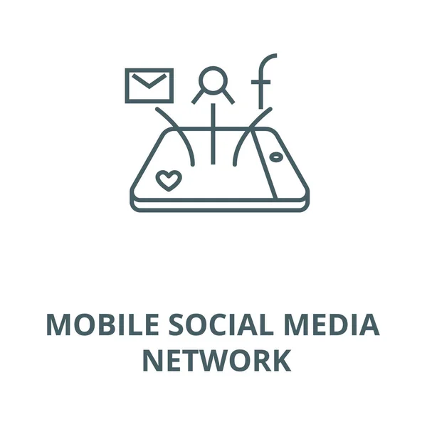 Mobile Social Media Netzwerk Vektor Line Icon, lineares Konzept, Umrisszeichen, Symbol — Stockvektor