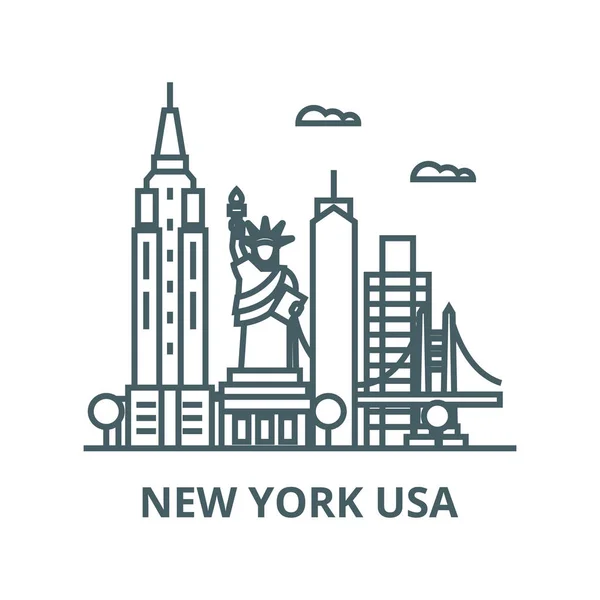 Ikona vektorové čáry New York USA, lineární koncept, značka osnovy, symbol — Stockový vektor