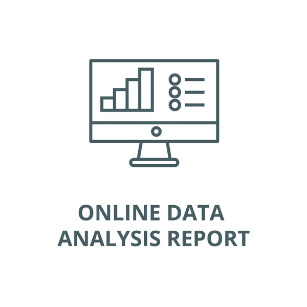 Raport analizy danych online, ikona linii wektorowej, koncepcja liniowa, znak konspektu, symbol — Wektor stockowy