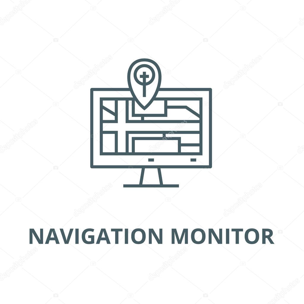 Navigation monitor with map vector line icon, linear concept, outline sign, symbol