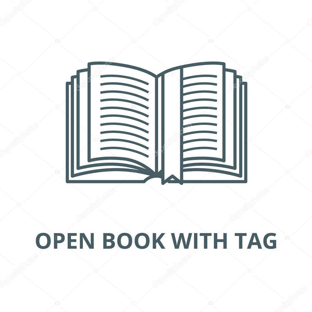 Open book with tag vector line icon, linear concept, outline sign, symbol