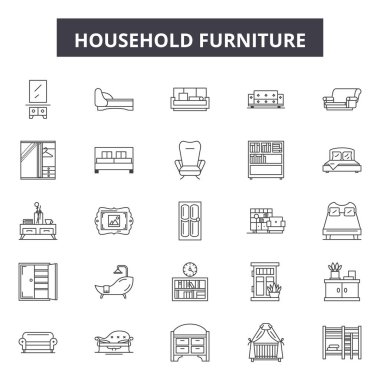 Ev mobilyası çizgi simgeleri, işaretler, vektör seti, doğrusal kavram, anahat illüstrasyon