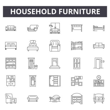 Ev mobilyaları mağaza çizgi simgeleri, işaretler, vektör seti, doğrusal kavram, anahat illüstrasyon