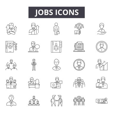 İşler kavram çizgisi simgeleri, işaretler, vektör seti, doğrusal kavram, anahat çizim