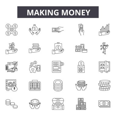 Para çizgi simgeleri, işaretler, vektör seti, doğrusal kavram, anahat illüstrasyon yapma