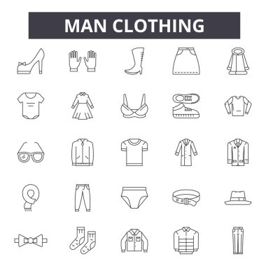Erkek giyim çizgi simgeleri, işaretler, vektör seti, doğrusal kavram, anahat illüstrasyon
