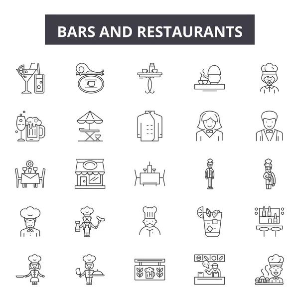 Bars and restaurants line icons, signs, vector set, linear concept, outline illustration — Stock Vector