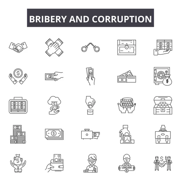 Иконки взяточничества и коррупции, знаки, векторный набор, линейная концепция, наброски иллюстраций — стоковый вектор