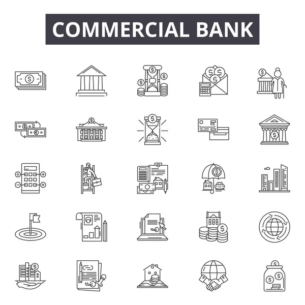 Iconos de línea bancaria comercial, signos, conjunto de vectores, concepto lineal, ilustración de esquema — Vector de stock