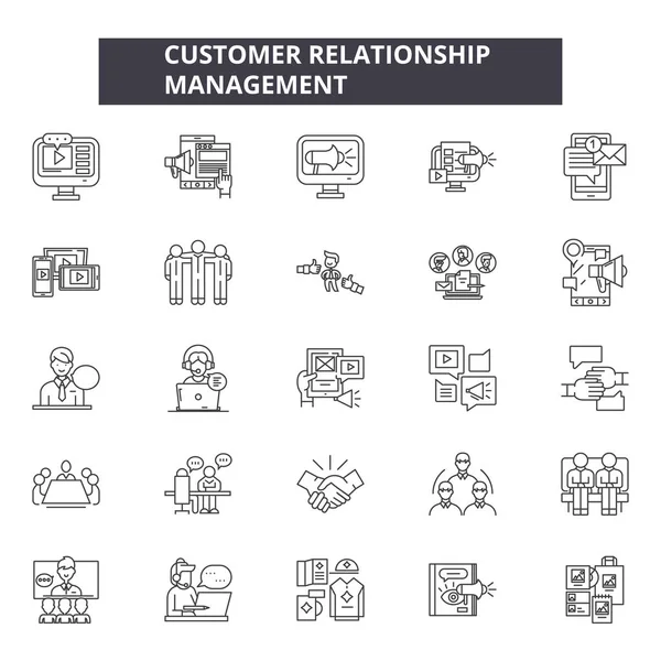 Iconos de línea de gestión de relaciones con el cliente, signos, conjunto de vectores, concepto lineal, ilustración de esquema — Vector de stock