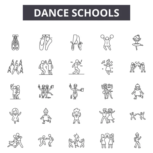 Escuelas de baile línea iconos, signos, vector conjunto, concepto lineal, esquema ilustración — Vector de stock