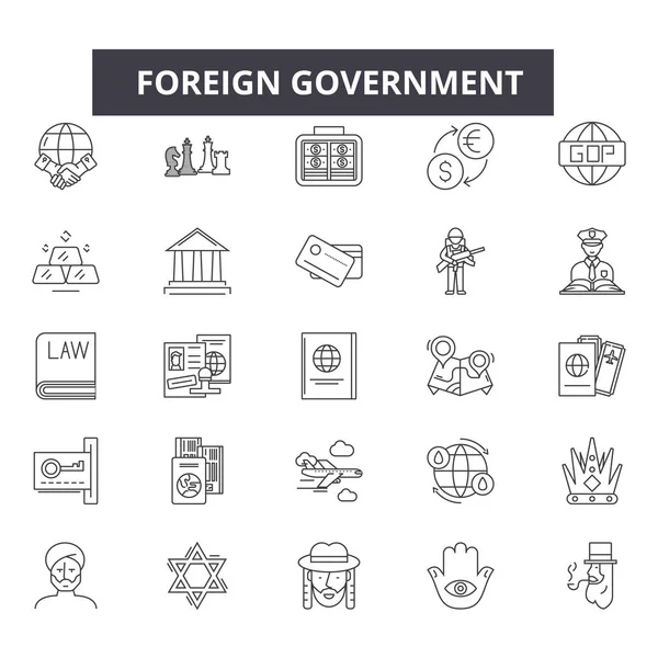 Külföldi kormányzati vonal ikonok, jelek, vektorkészlet, lineáris koncepció, vázlat illusztráció — Stock Vector
