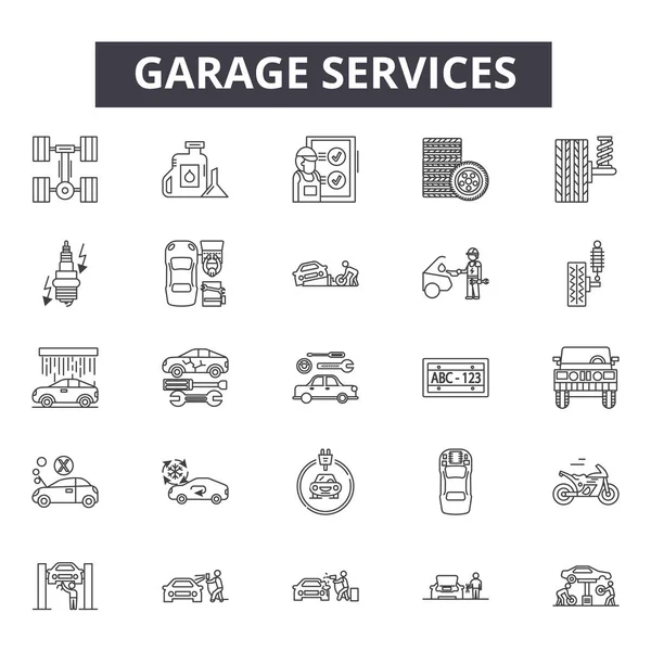 Servizi di garage icone di linea, segni, set vettoriale, concetto lineare, illustrazione contorno — Vettoriale Stock
