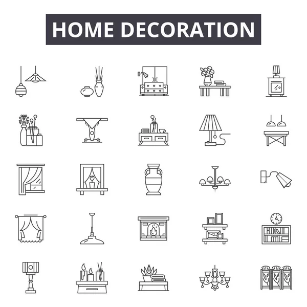 Linea di decorazione domestica icone, segni, set vettoriale, concetto lineare, illustrazione contorno — Vettoriale Stock
