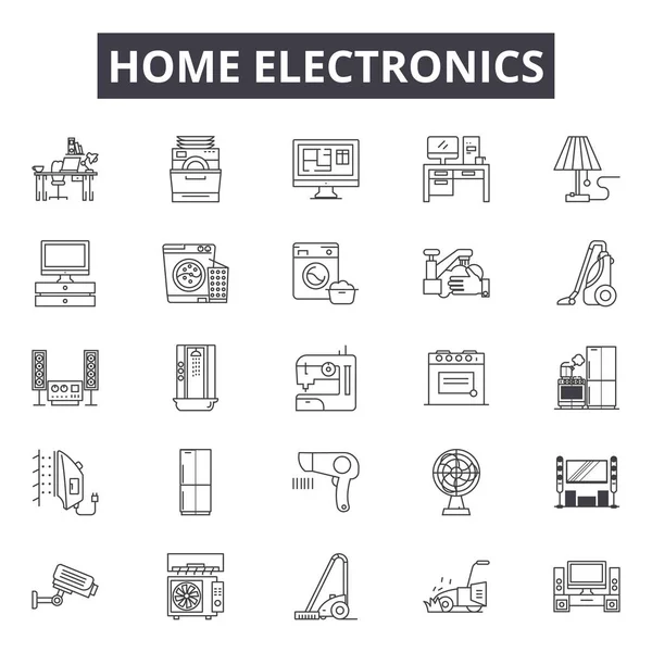Home electronics ligne icônes, signes, vecteur ensemble, concept linéaire, illustration de contour — Image vectorielle
