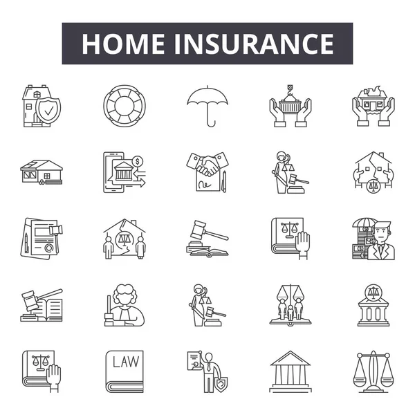 Иконки линий домашнего страхования, знаки, векторный набор, линейная концепция, набросок иллюстрации — стоковый вектор