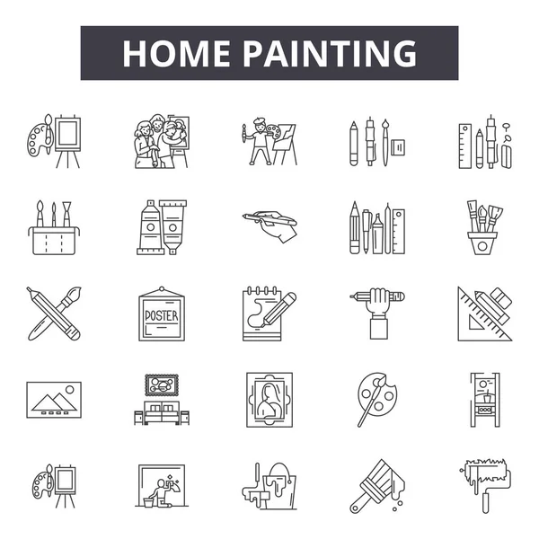 Home pittura linea icone, segni, set vettoriale, concetto lineare, illustrazione contorno — Vettoriale Stock