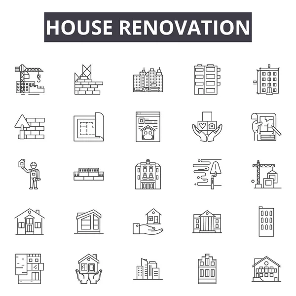 Casa renovación empresa línea iconos, signos, vector conjunto, concepto lineal, esquema ilustración — Archivo Imágenes Vectoriales