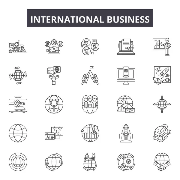 Intrernational Business line ikoner, skyltar, Vector set, linjär Concept, kontur illustration — Stock vektor