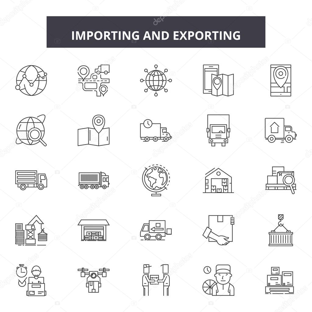 Importing and exporting line icons, signs, vector set, linear concept, outline illustration
