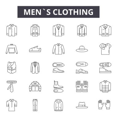 Erkek giyim hattı simgeleri, işaretler, vektör seti, doğrusal kavram, anahat illüstrasyon