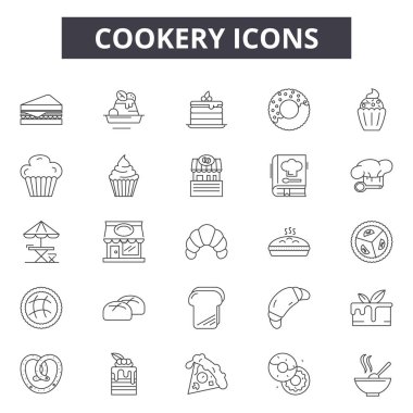Cookery çizgi simgeleri, işaretler, vektör seti, doğrusal kavram, anahat illüstrasyon