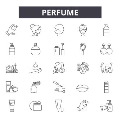 Parfüm çizgi simgeleri, işaretler, vektör seti, doğrusal kavram, anahat illüstrasyon