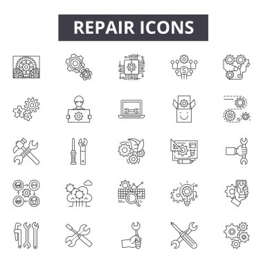 Onarım çizgi simgeleri, işaretler, vektör seti, doğrusal kavram, anahat çizimi