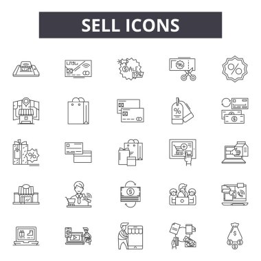 Satır simgeleri, işaretler, vektör seti, doğrusal kavram, anahat illüstrasyon satmak