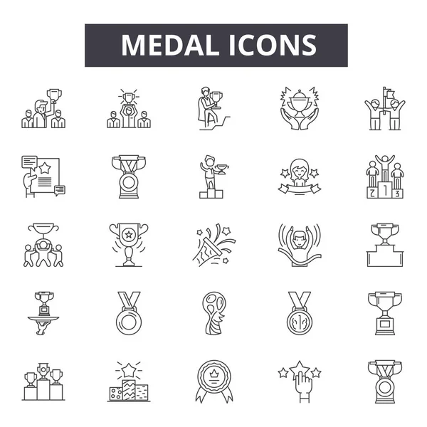 Medaille concept lijn iconen, tekenen, vector set, lineair concept, omtrek illustratie — Stockvector