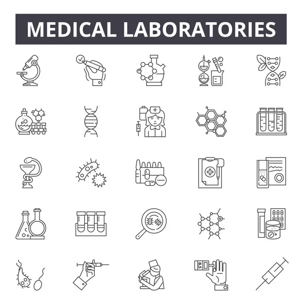 Medicinska laboratorier linje ikoner, skyltar, vektor-set, linjär koncept, kontur illustration — Stock vektor